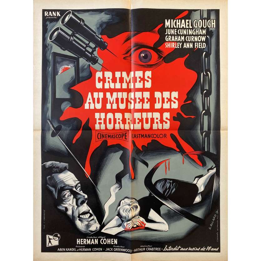 CRIME AU MUSEE DES HORREURS Affiche de cinéma- 60x80 cm. - 1959 - Michael Gough, Arthur Crabtree