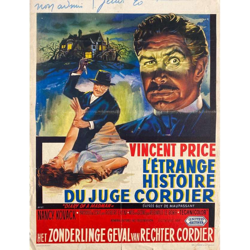 DIARY OF A MADMAN Vintage Movie Poster- 14x21 in. - 1963 - Reginald Le Borg, Vincent Price