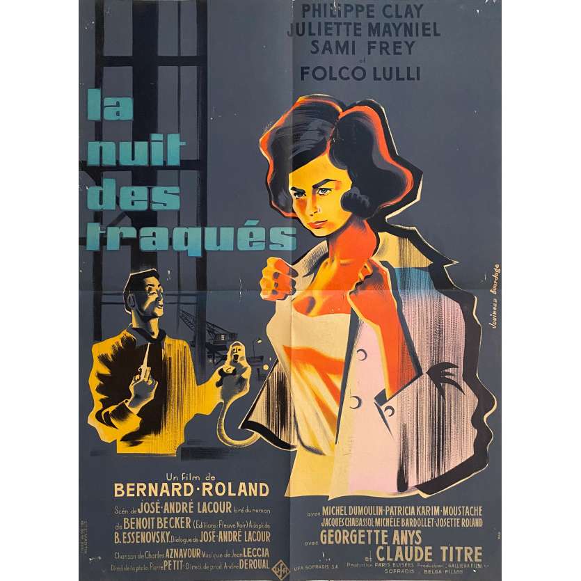 LA NUIT DES TRAQUES Affiche de cinéma- 60x80 cm. - 1959 - Philippe Clay, Bernard-Roland