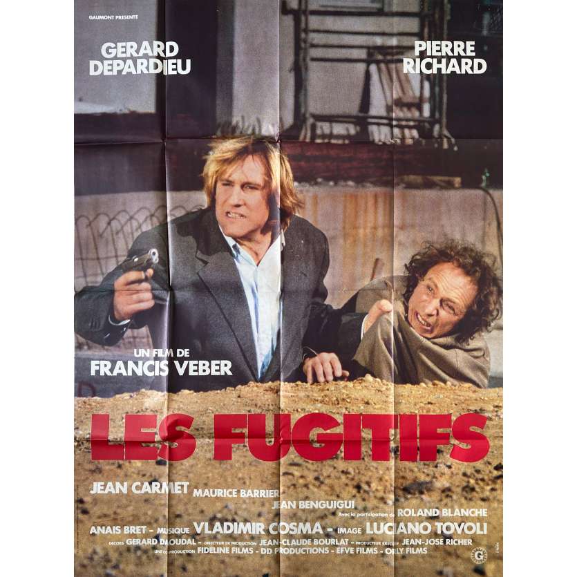 LES FUGITIFS Affiche de cinéma- 120x160 cm. - 1986 - Gérard Depardieu, Francis Weber