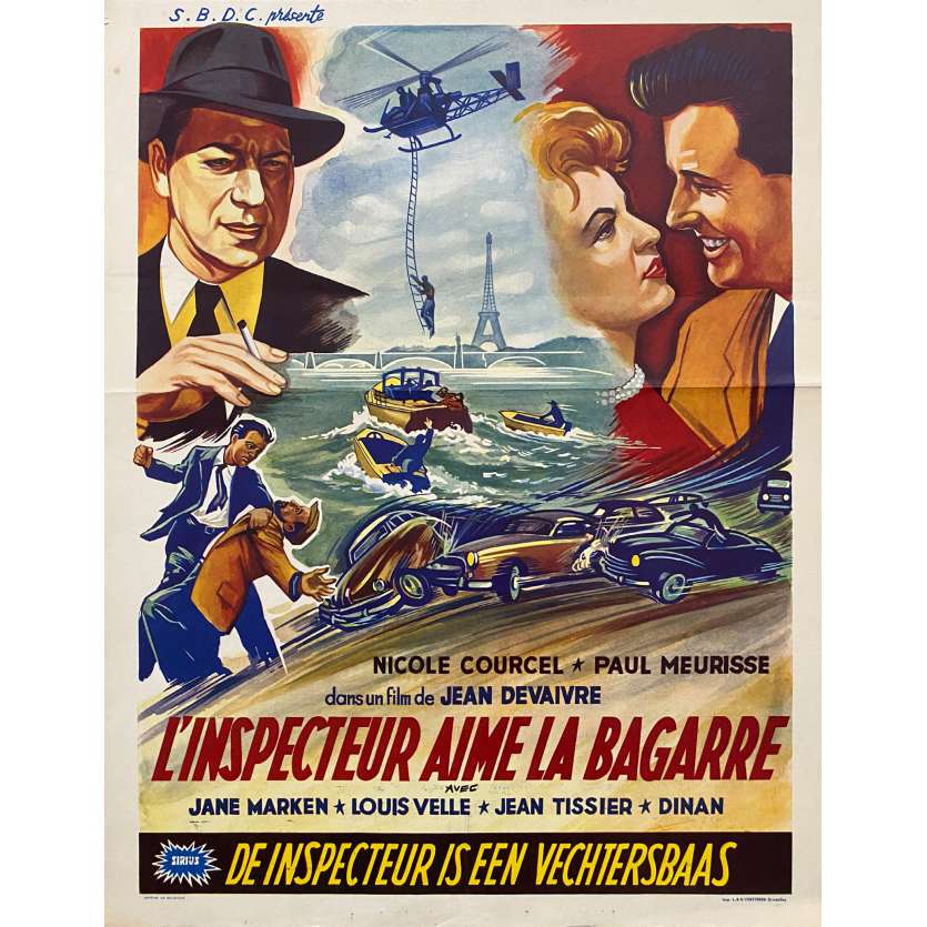 L'INSPECTEUR AIME LA BAGARRE Vintage Movie Poster- 14x21 in. - 1957 - Jean Devaivre, Paul Meurisse