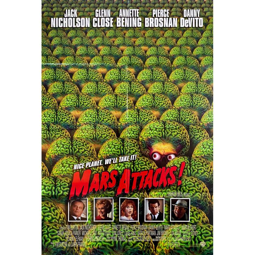 MARS ATTACKS Vintage Movie Poster Adv. - 27x40 in. - 1996 - Tim Burton, Jack Nicholson