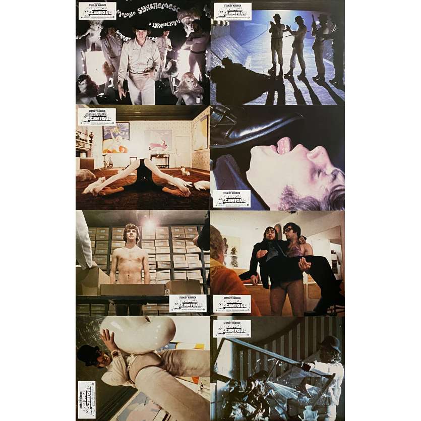 CLOCKWORK ORANGE Vintage Lobby Cards x8 - 9x12 in. - 1971/R1980 - Stanley Kubrick, Malcom McDowell