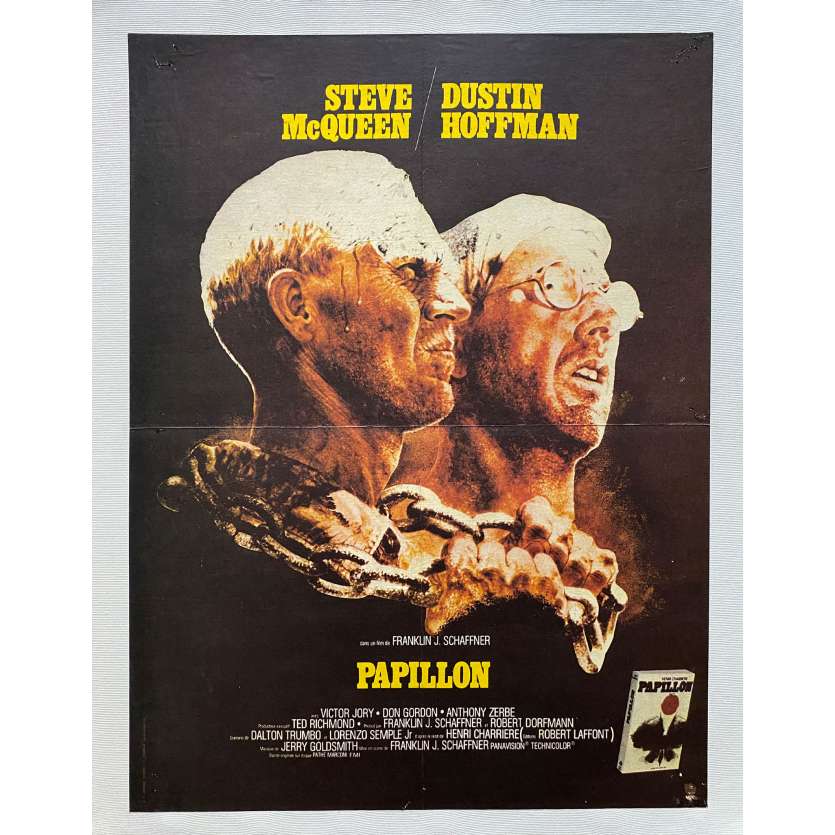 PAPILLON Linenbacked Movie Poster- 15x21 in. - 1973 - Franklin J. Schaffner, Steve McQueen