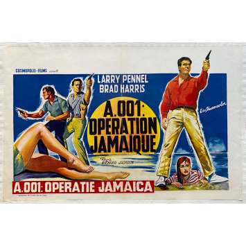 001 OPERATION JAMAIQUE Affiche de film entoilée- 35x55 cm. - 1965 - Larry Pennell, Richard Jackson