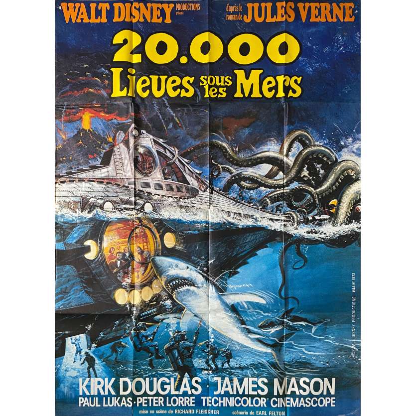 20,000 LEAGUES UNDER THE SEA Movie Poster- 47x63 in. - 1963/R1970 - Richard Fleisher, Kirk Douglas