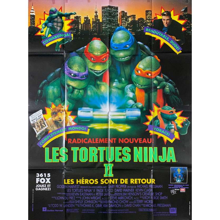LES TORTUES NINJA 2 Affiche de cinéma- 120x160 cm. - 1991 - David Warner, Michael Pressman