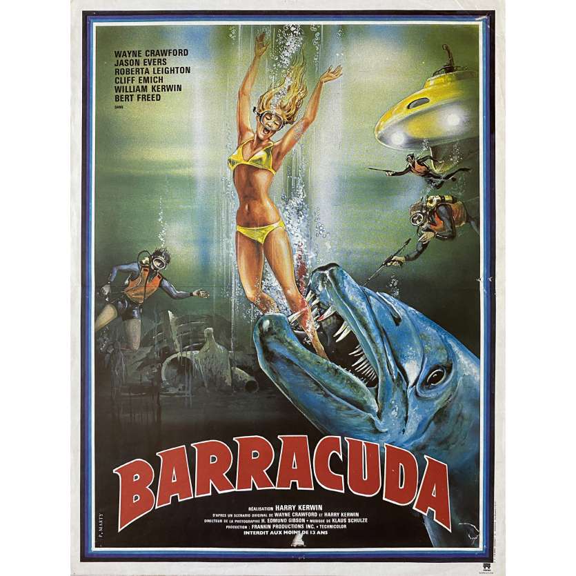 BARRACUDA Affiche de cinéma- 40x54 cm. - 1978 - Wayne Crawford, Harry Kerwin