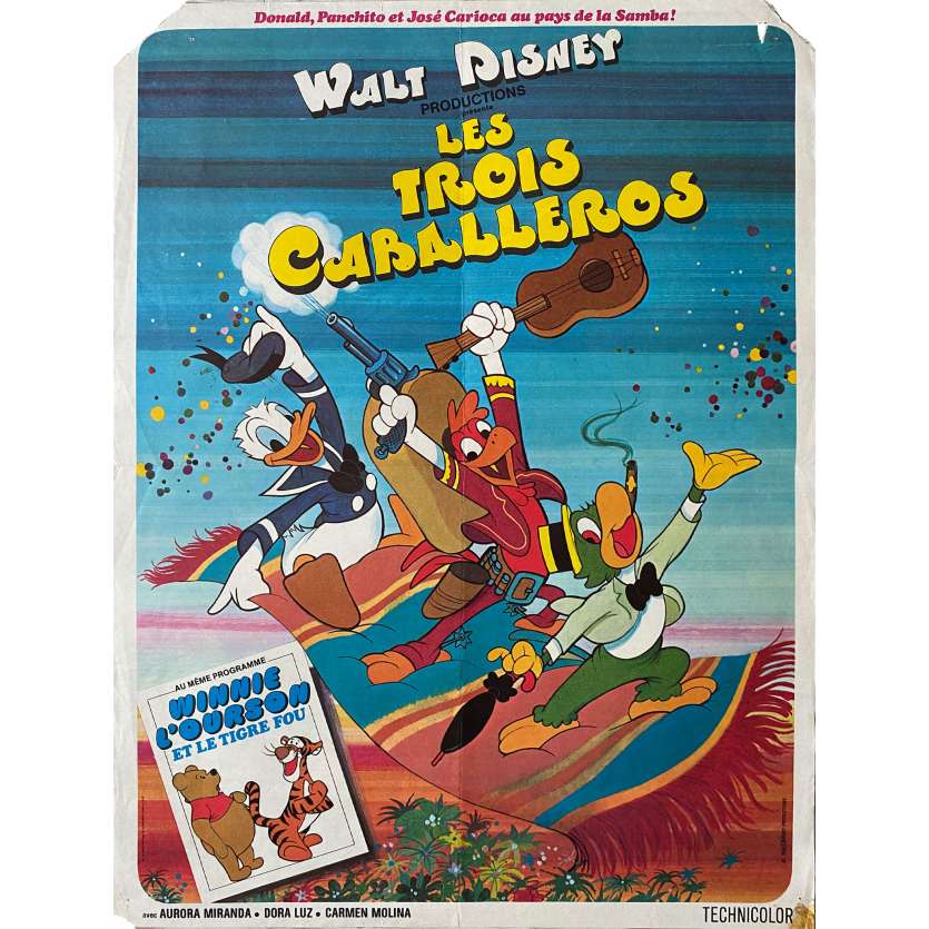 LES TROIS CABALLEROS Affiche de cinéma- 40x54 cm. - 1944/R1978 - Aurora Miranda, Walt Disney