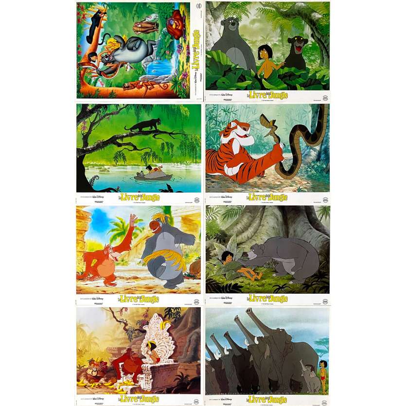 THE JUNGLE BOOK Lobby Cards x8 - 9x12 in. - 1967/R1993 - Walt Disney, Louis Prima