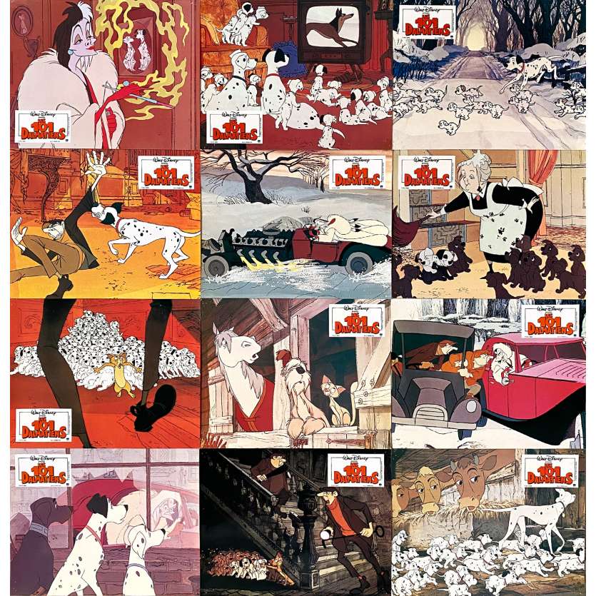 101 DALMATIANS Lobby Cards x12 - 9x12 in. - 1961/R1980 - Walt Disney, Rod Taylor