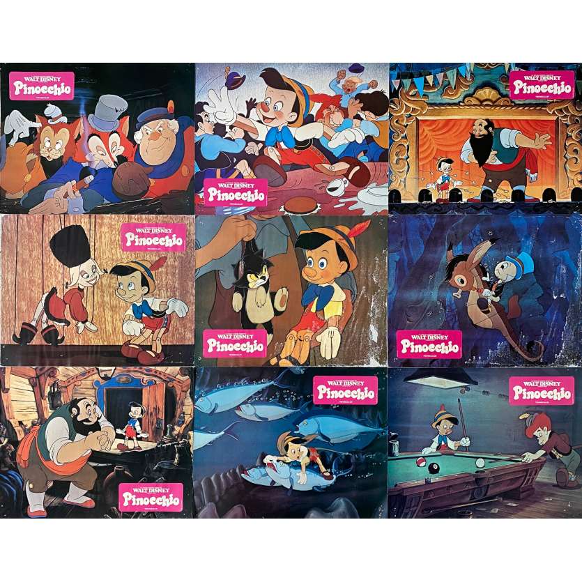 PINOCCHIO Lobby Cards x9 - Set A - 9x12 in. - 1940/R1983 - Disney, Mel Blanc