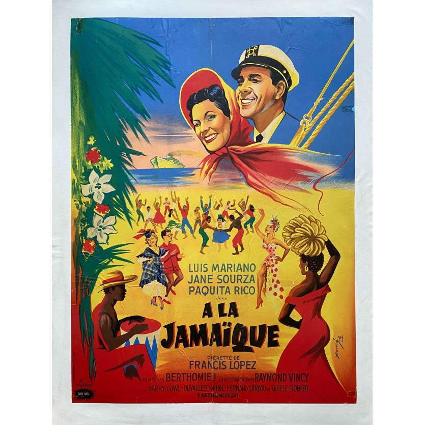 A LA JAMAIQUE Affiche de film entoilée- 60x80 cm. - 1957 - Luis Mariano, André Berthomieu