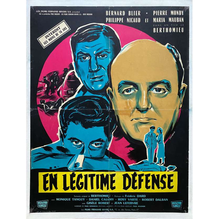 EN LEGITIME DEFENSE Affiche de film entoilée- 60x80 cm. - 1958 - Bernard Blier, André Berthomieu