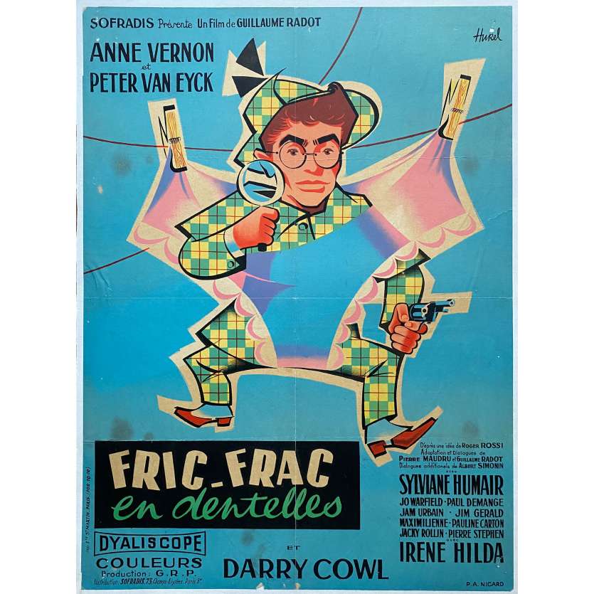 FRIC-FRAC EN DENTELLES Affiche de film entoilée- 60x80 cm. - 1957 - Peter van Eyck, Guillaume Radot
