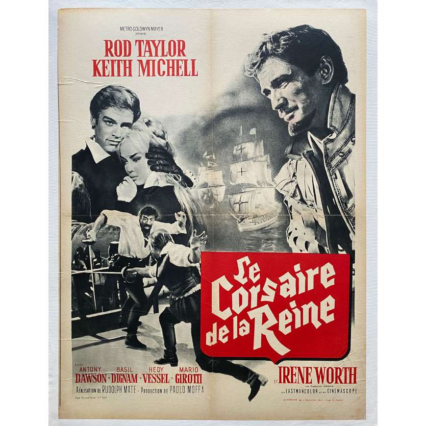 LE CORSAIRE DE LA REINE Affiche de film entoilée- 60x80 cm. - 1962 - Rod Taylor, Rudolph Maté