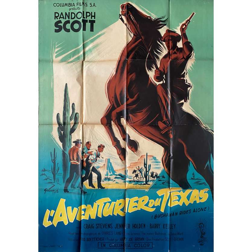 L'AVENTURIER DU TEXAS Affiche de cinéma- 120x160 cm. - 1958 - Randolph Scott, Budd Boetticher