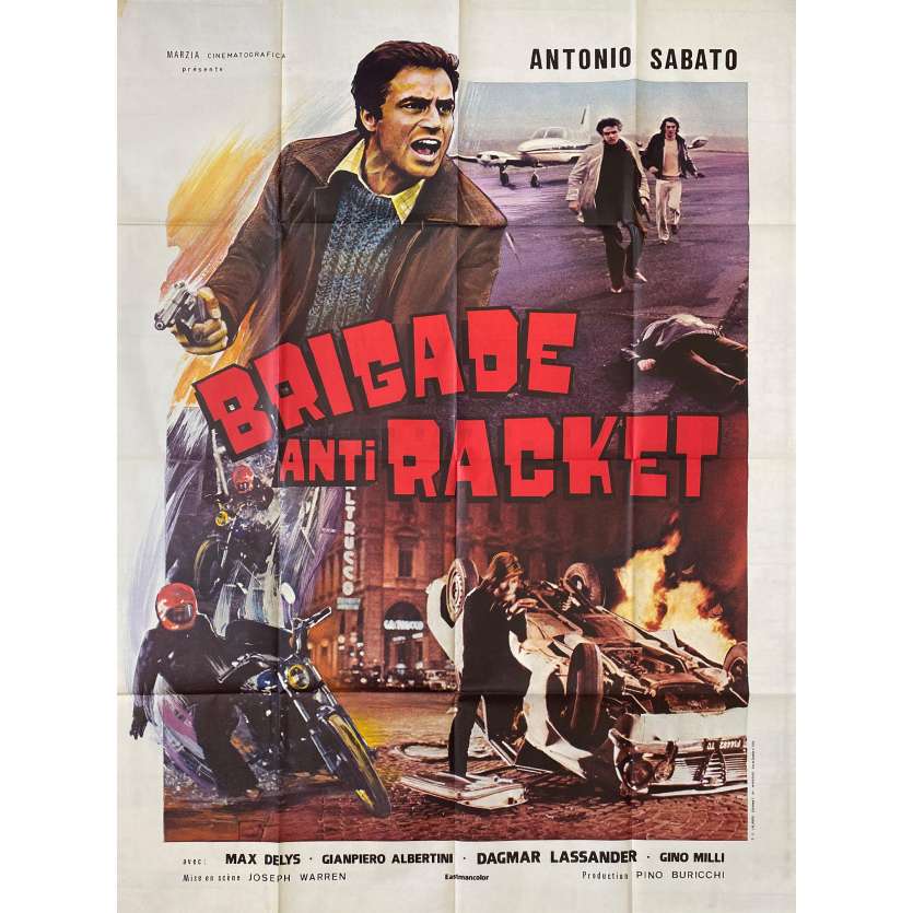 BRIGADE ANTI RACKET Affiche de cinéma- 120x160 cm. - 1977 - Antonio Sabato, Giuseppe Vari
