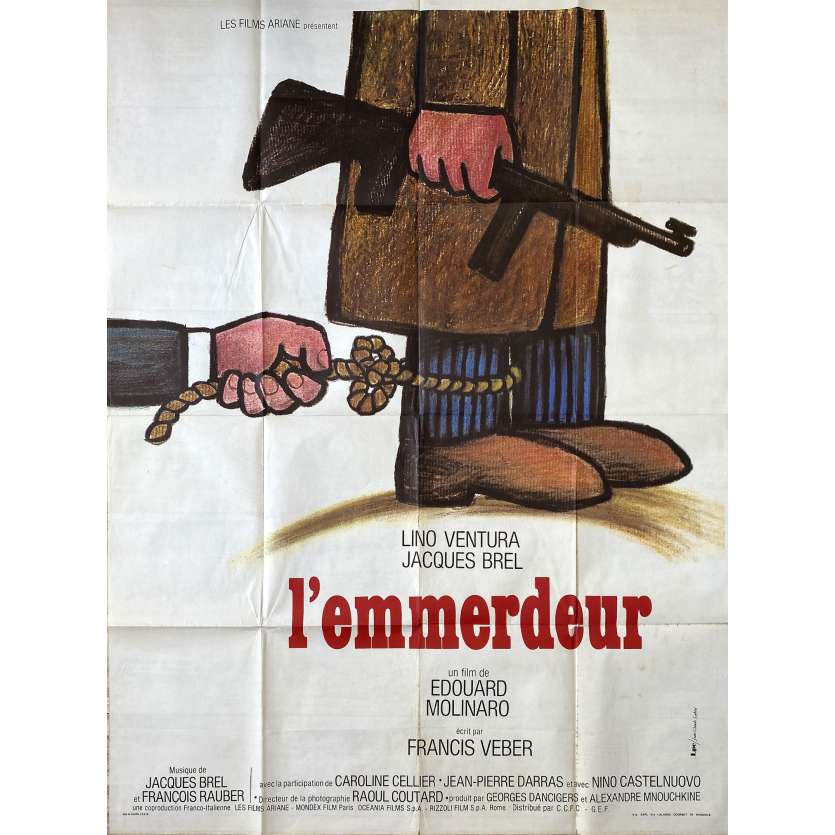 A PAIN IN THE ASS Movie Poster- 47x63 in. - 1973 - Édouard Molinaro, Lino Ventura, Jacques Brel