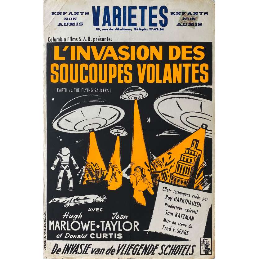 LES SOUCOUPES VOLANTES ATTAQUENT Affiche de cinéma- 35x55 cm. - 1956 - Hugh Marlowe, Ray Harryhausen