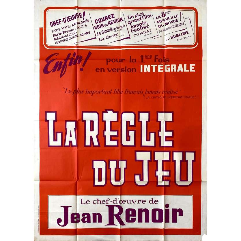 THE RULES OF THE GAME Original Movie Poster- 47x63 in. - 1939/R1960 - Jean Renoir, Marcel Dalio