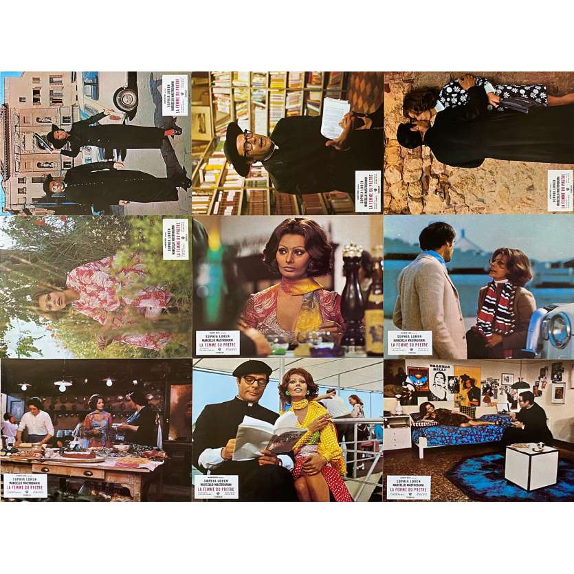 THE PRIEST'S WIFE Lobby Cards Set A - x9 - 9x12 in. - 1970 - Dino Risi, Sophia Loren, Marcello Mastroianni