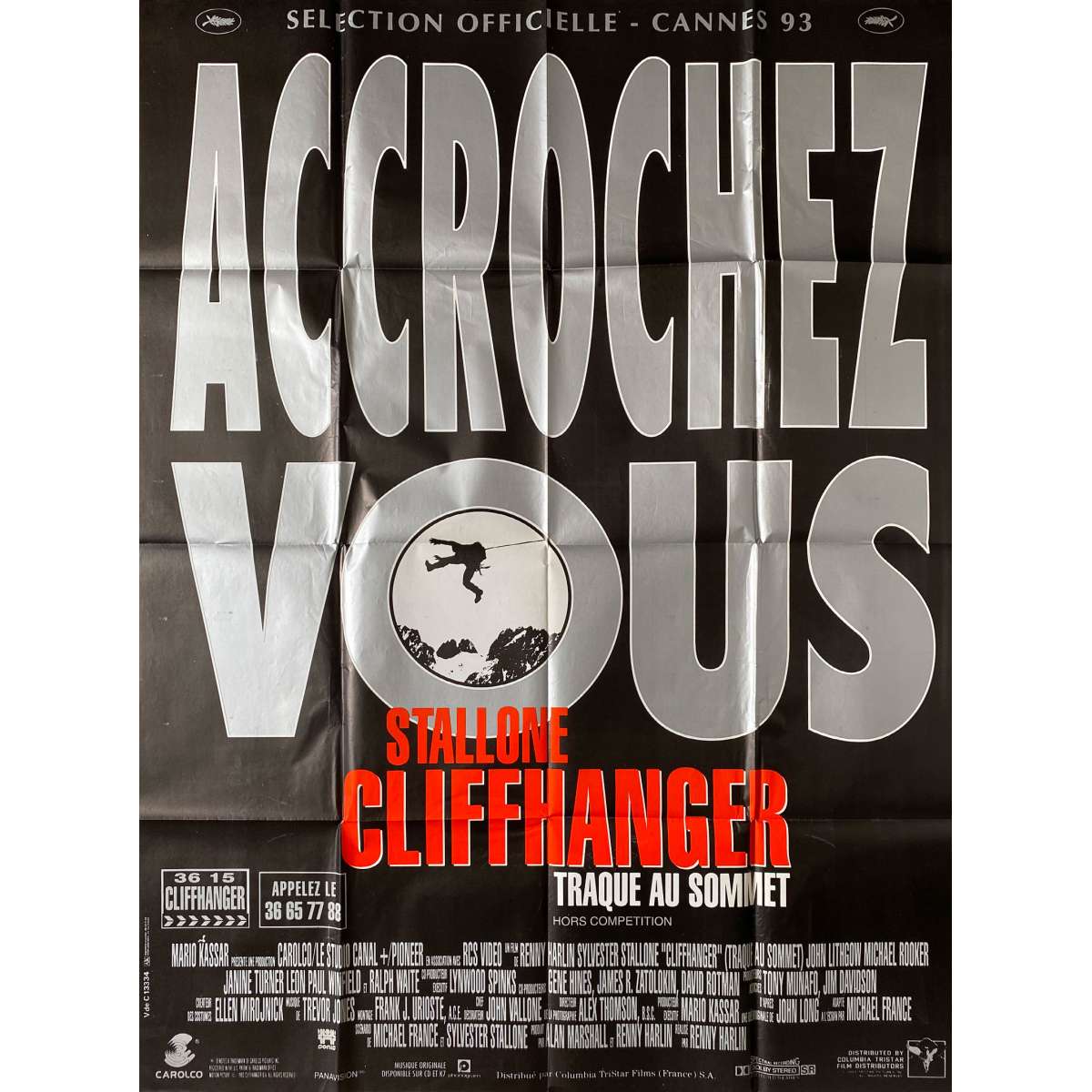 CLIFFHANGER French Movie Poster 47x63 in. 1993 Adv.