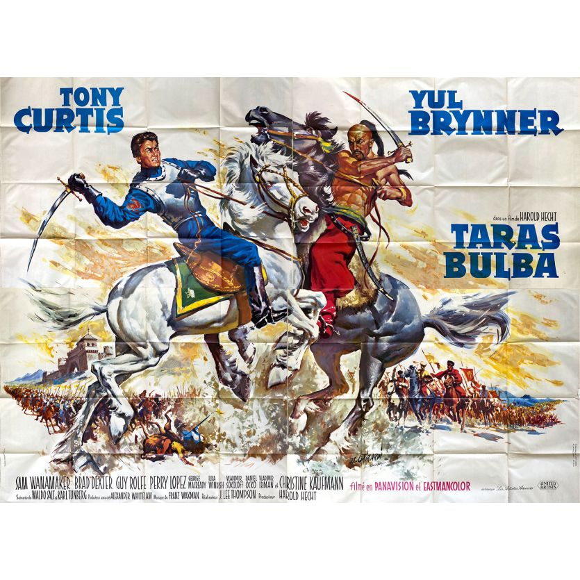 TARAS BULBA Movie Poster In 4 panels. - 94x126 in. - 1962 - J. Lee Thompson, Tony Curtis, Yul Brynner
