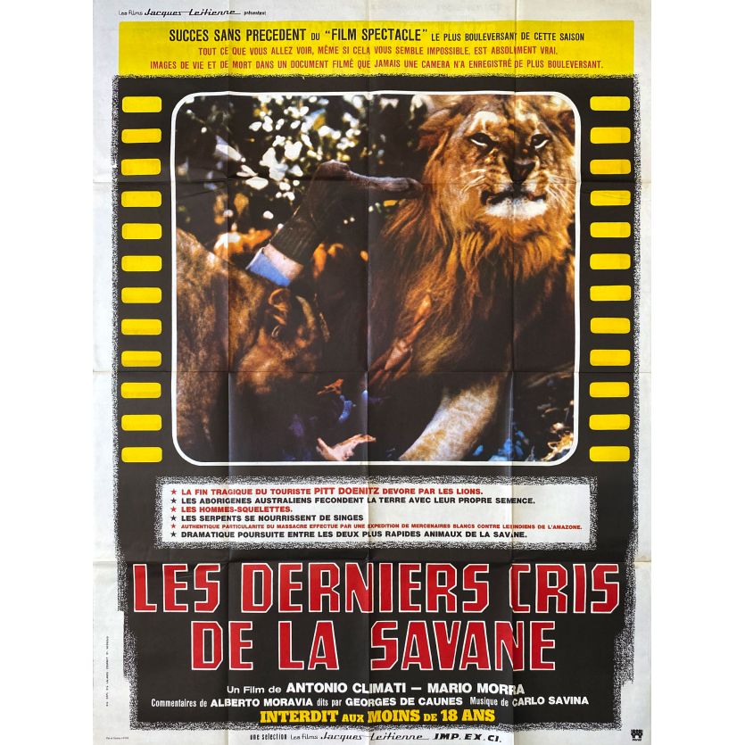 SAVAGE MEN SAVAGE BEASTS Movie Poster- 47x63 in. - 1975 - Antonio Climati, Giuseppe Rinaldi