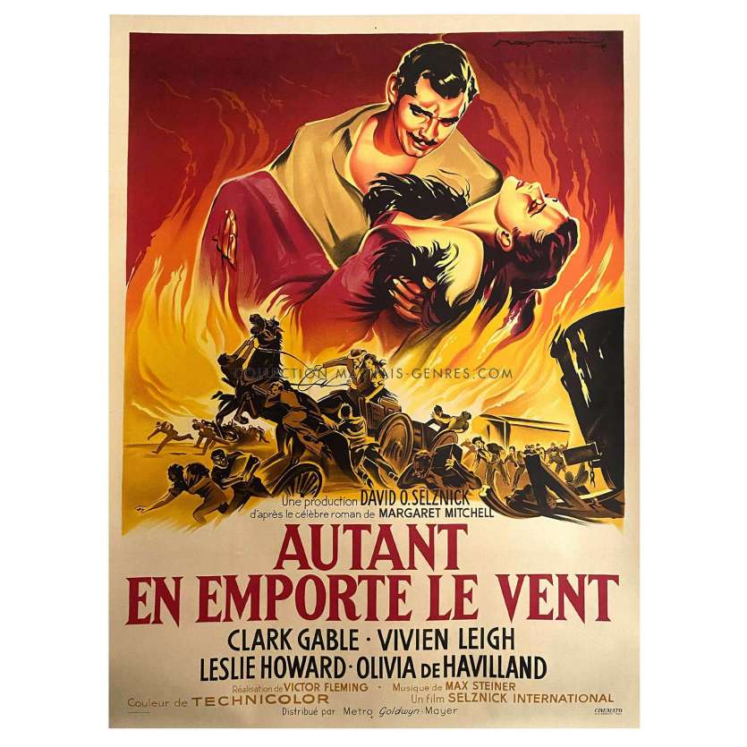 GONE WITH THE WIND French Linen Movie Poster- 47x63 in. - 1939/R1955 - Victor Flemming, Clark Gable