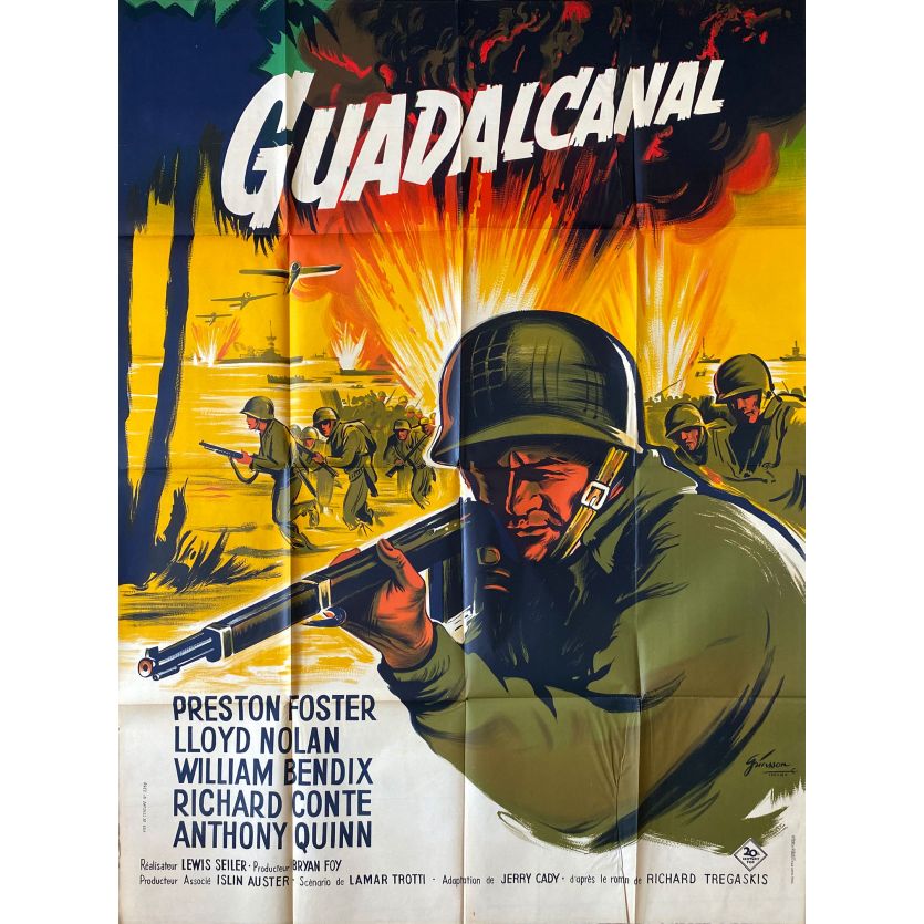 GUADALCANAL DIARY French Movie Poster - 47x63 - 1946/R1960 - WWII, Anthony Quinn