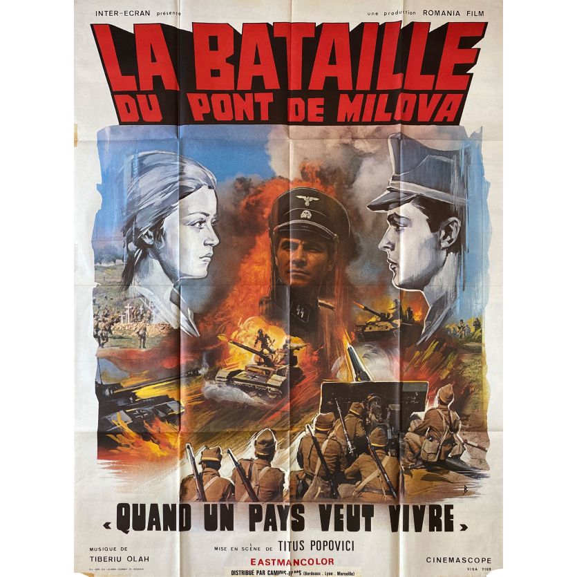 LA BATAILLE DU PONT DE MILOVA Affiche de film- 120x160 cm. - 1975 - Silviu Stanculescu, Doru Nastase