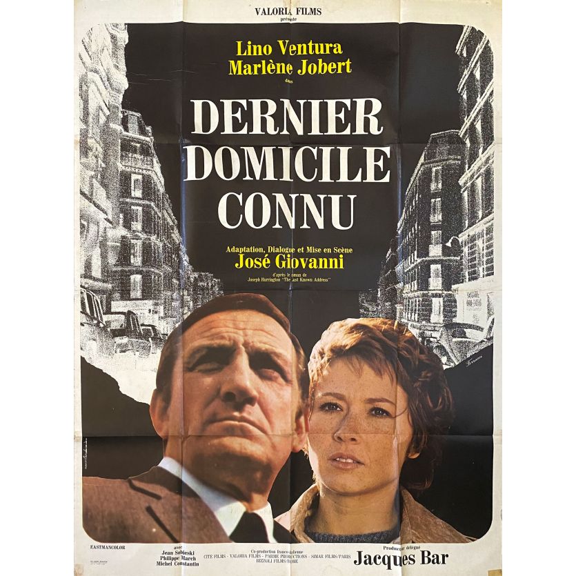 DERNIER DOMICILE CONNU Affiche de film- 120x160 cm. - 1970 - Lino Ventura, José Giovanni