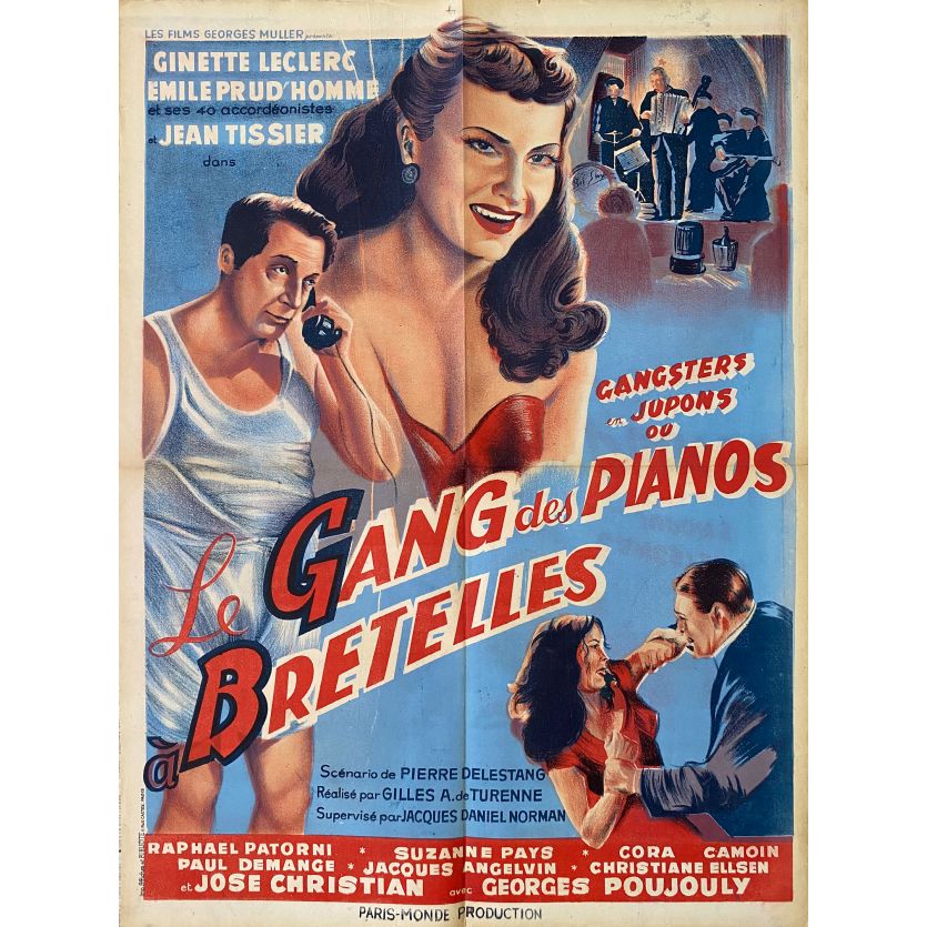 LE GANG DES PIANOS A BRETELLES Movie Poster- 23x32 in. - 1953 - Gilles de Turenne, Ginette Leclerc