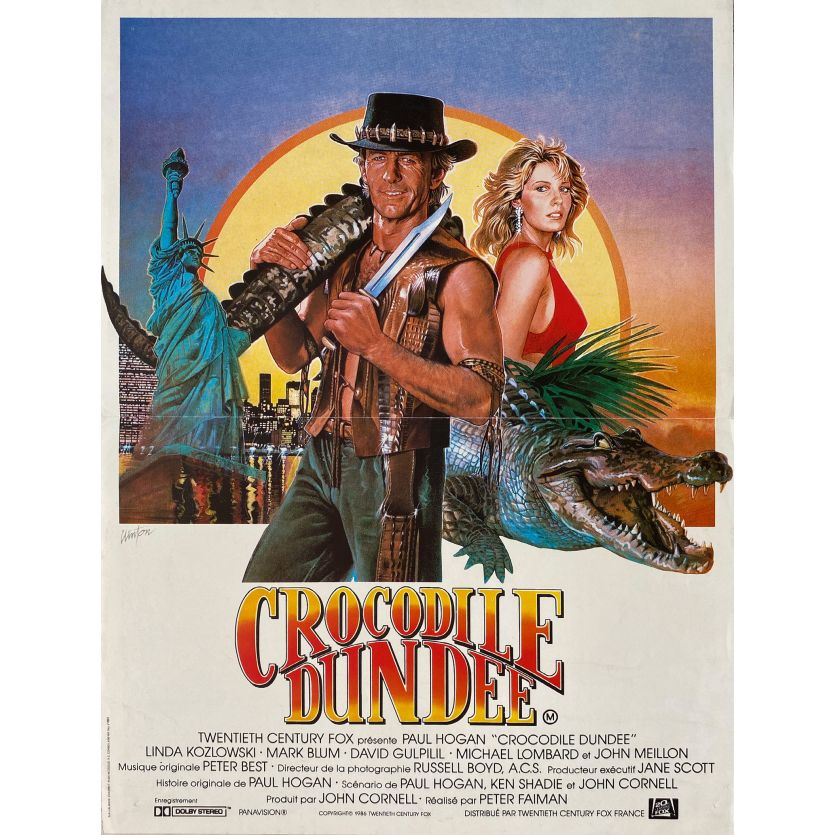 CROCODILE DUNDEE Affiche de film- 40x54 cm. - 1986 - Paul Hogan, Peter Faiman
