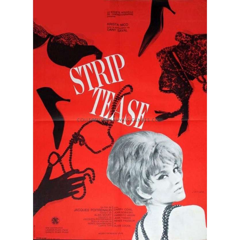STRIP TEASE French Movie Poster 47x63 '63 Dany Saval, Poitrenaud, X-rated, sexy Poster