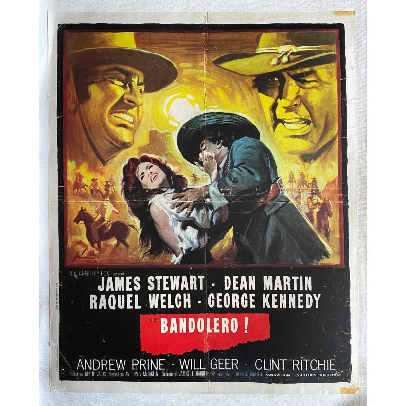 BANDOLERO Affiche de film entoilée- 40x60 cm. - 1968 - James Stewart, Raquel Welch, Andrew V. McLaglen
