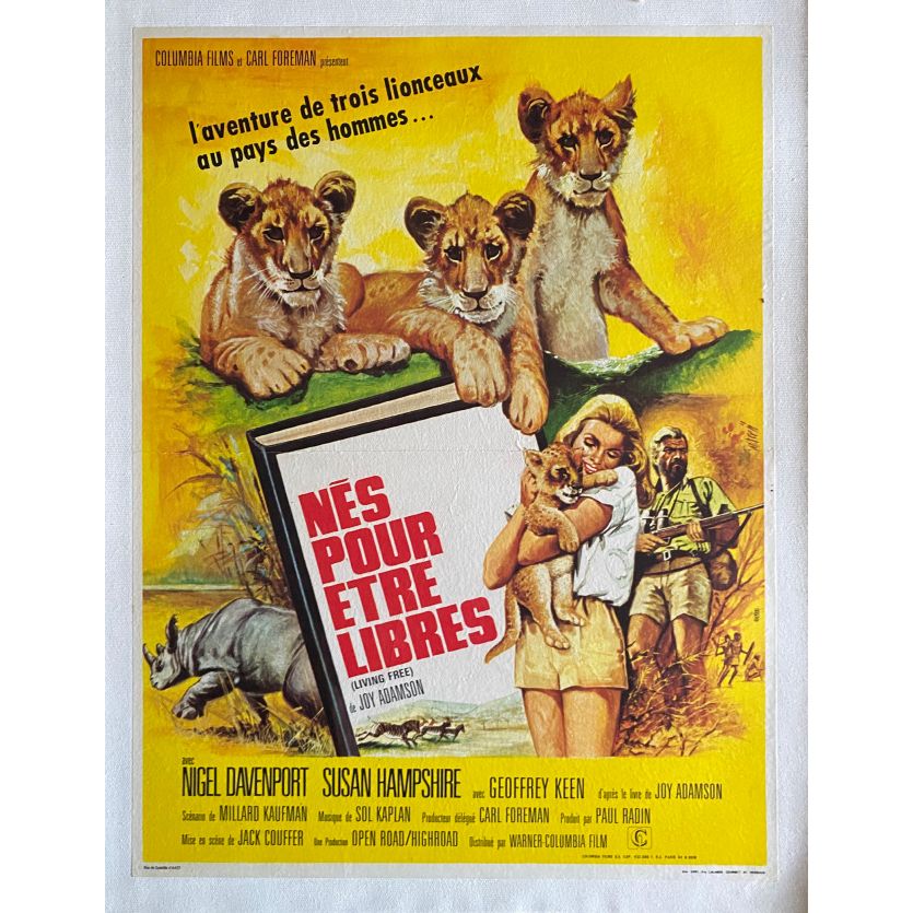 NES POUR ETRE LIBRES Affiche de film entoilée- 40x60 cm. - 1972 - Nigel Davenport, Jack Couffer