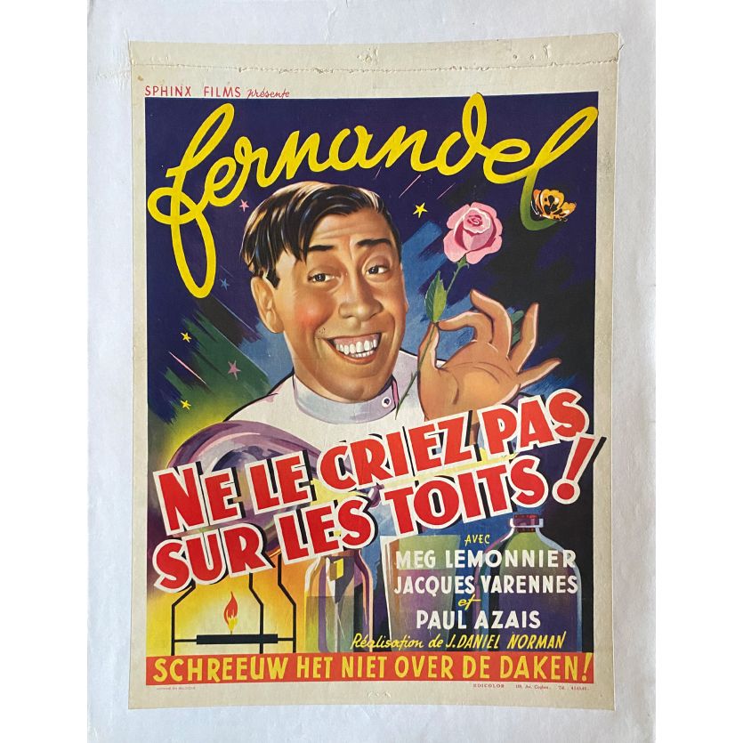 NE LE CRIEZ PAS SUR LES TOITS Affiche de film entoilée- 35x55 cm. - 1943 - Fernandel, Jacques Daniel-Norman