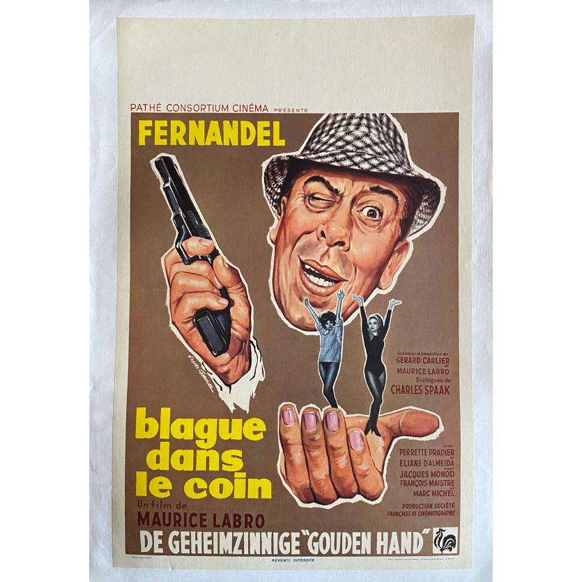 BLAGUE DANS LE COIN Affiche de film entoilée- 35x55 cm. - 1963 - Fernandel, Maurice Labro