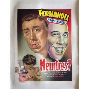 MEURTRES ? Affiche de film entoilée- 35x55 cm. - 1950 - Fernandel, Richard Pottier