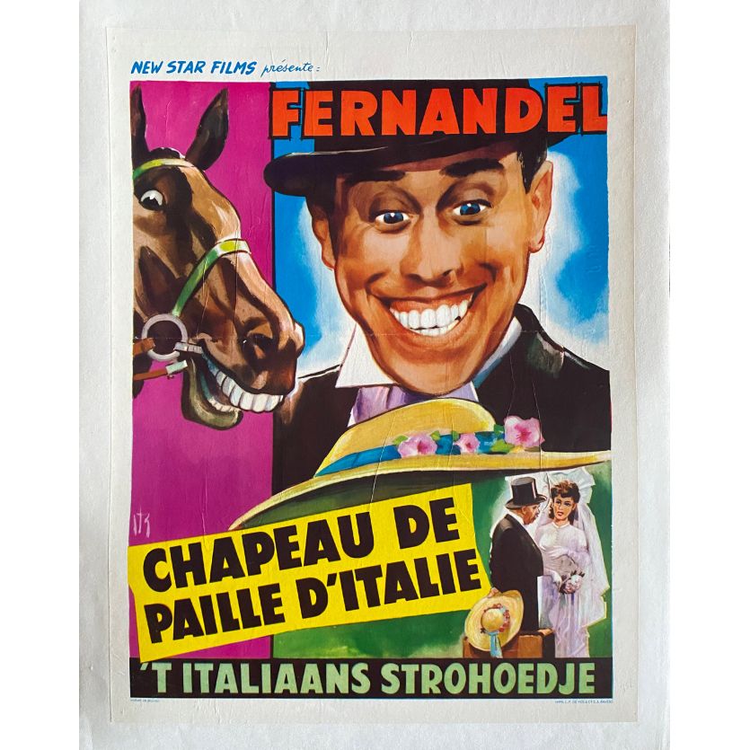 UN CHAPEAU DE PAILLE D'ITALIE Affiche de film entoilée- 35x55 cm. - 1941 - Fernandel, Maurice Cammage