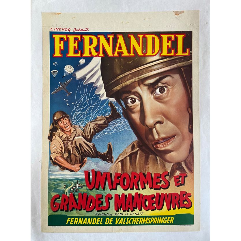 UNIFORMES ET GRANDES MANOEUVRES Affiche de film entoilée- 35x55 cm. - 1950 - Fernandel, René Le Hénaff