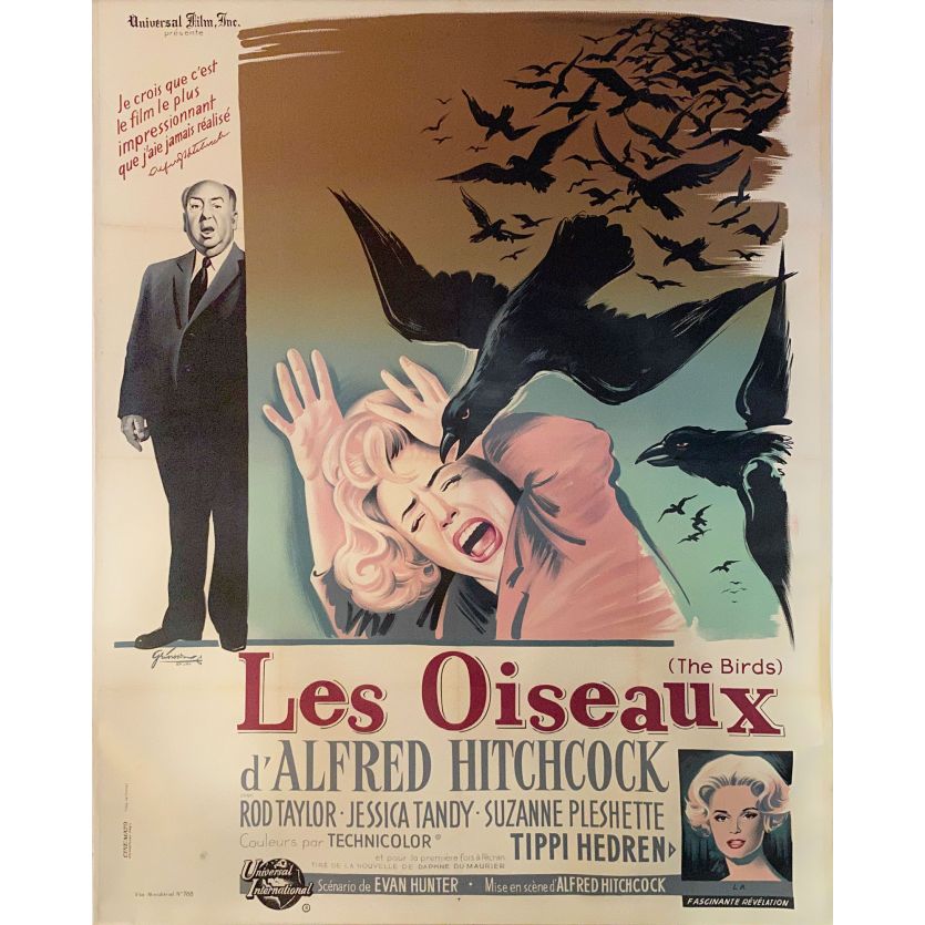 LES OISEAUX Affiche de film entoilée- 120x160 cm. - 1963 - Tippi Hedren, Alfred Hitchcock