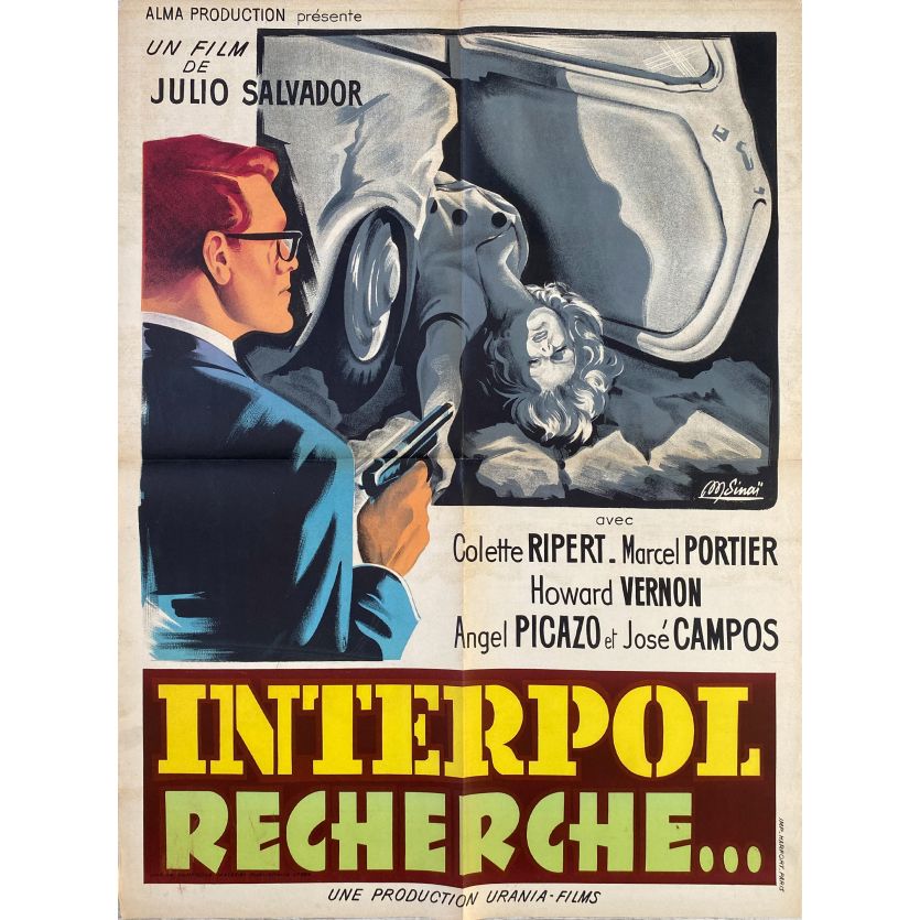 INTERPOL RECHERCHE Affiche de film- 60x80 cm. - 1962 - José María Armán, Julio Salvador