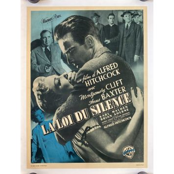 LA LOI DU SILENCE Affiche de film entoilée- 60x80 cm. - 1953 - Montgomery Clift, Anne Baxter, Alfred Hitchcock