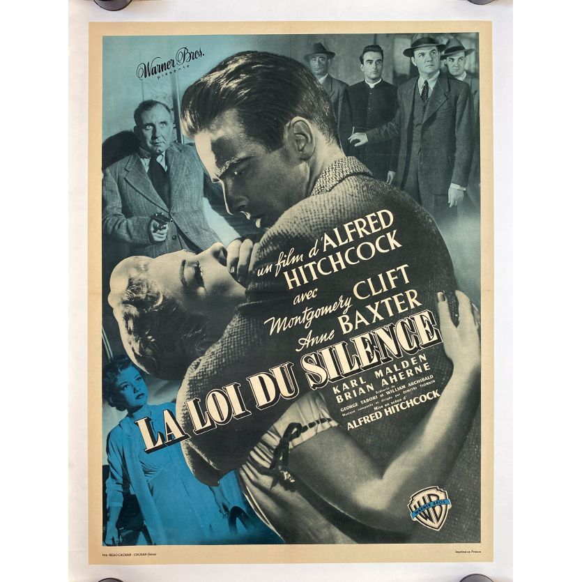 LA LOI DU SILENCE Affiche de film entoilée- 60x80 cm. - 1953 - Montgomery Clift, Anne Baxter, Alfred Hitchcock