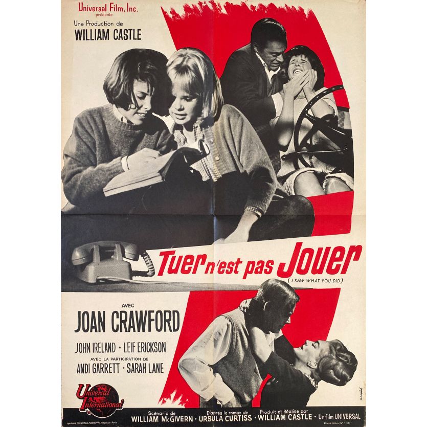 TUER N'EST PAS JOUER (1965) Affiche de film- 60x80 cm. - 1965 - Joan Crawford, William Castle