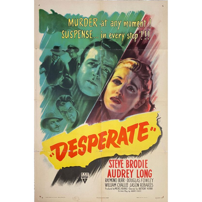 DESPERATE Affiche de film- 69x104 cm. - 1947 - Steve Brodie, Anthony Mann