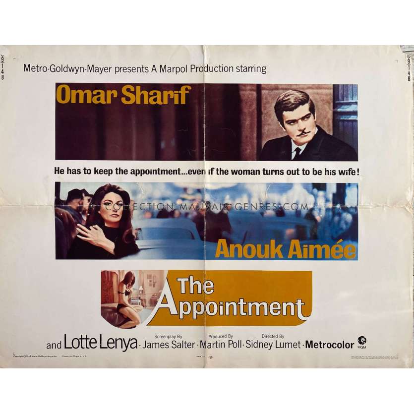 LE RENDEZ-VOUS Affiche de film- 55x71 cm. - 1969 - Omar Sharif, Anouk Aimée, Sidney Lumet